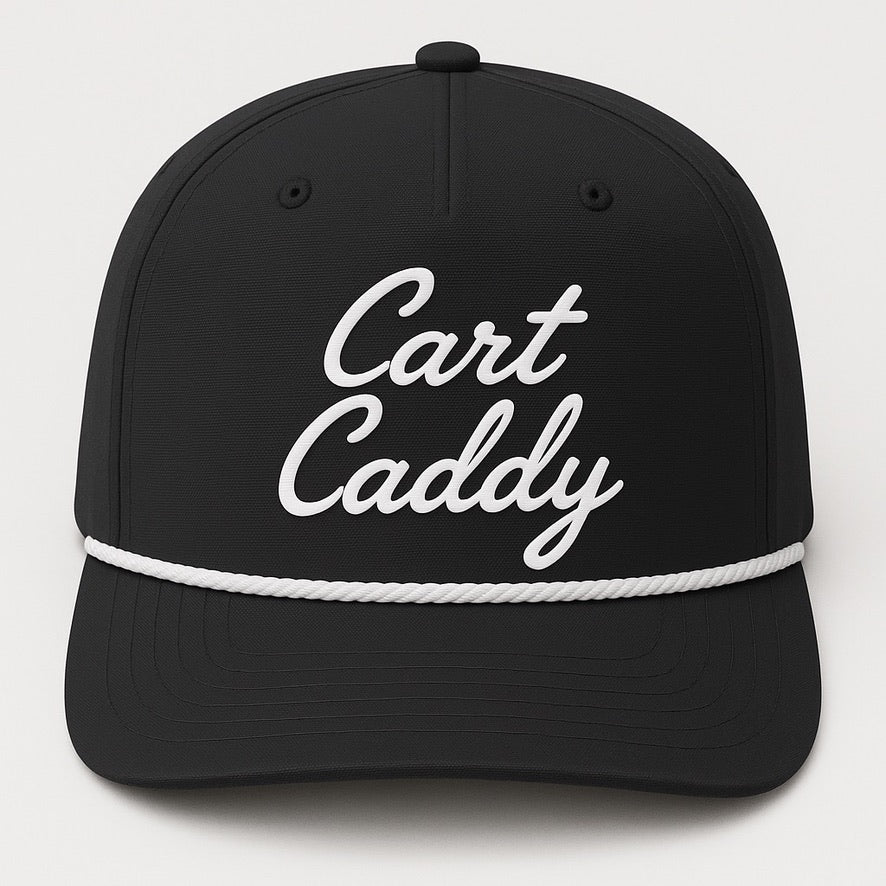 Cart Caddy Performance Rope Hat in black with white logo